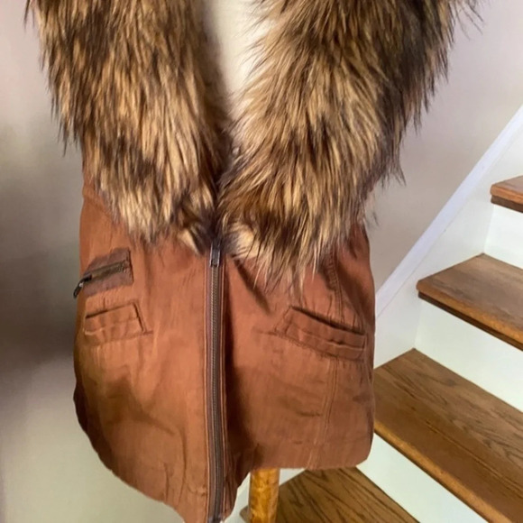Anthropologie Hei Hei Brown Cargo Fur Collar Vest XS - Picture 5 of 8